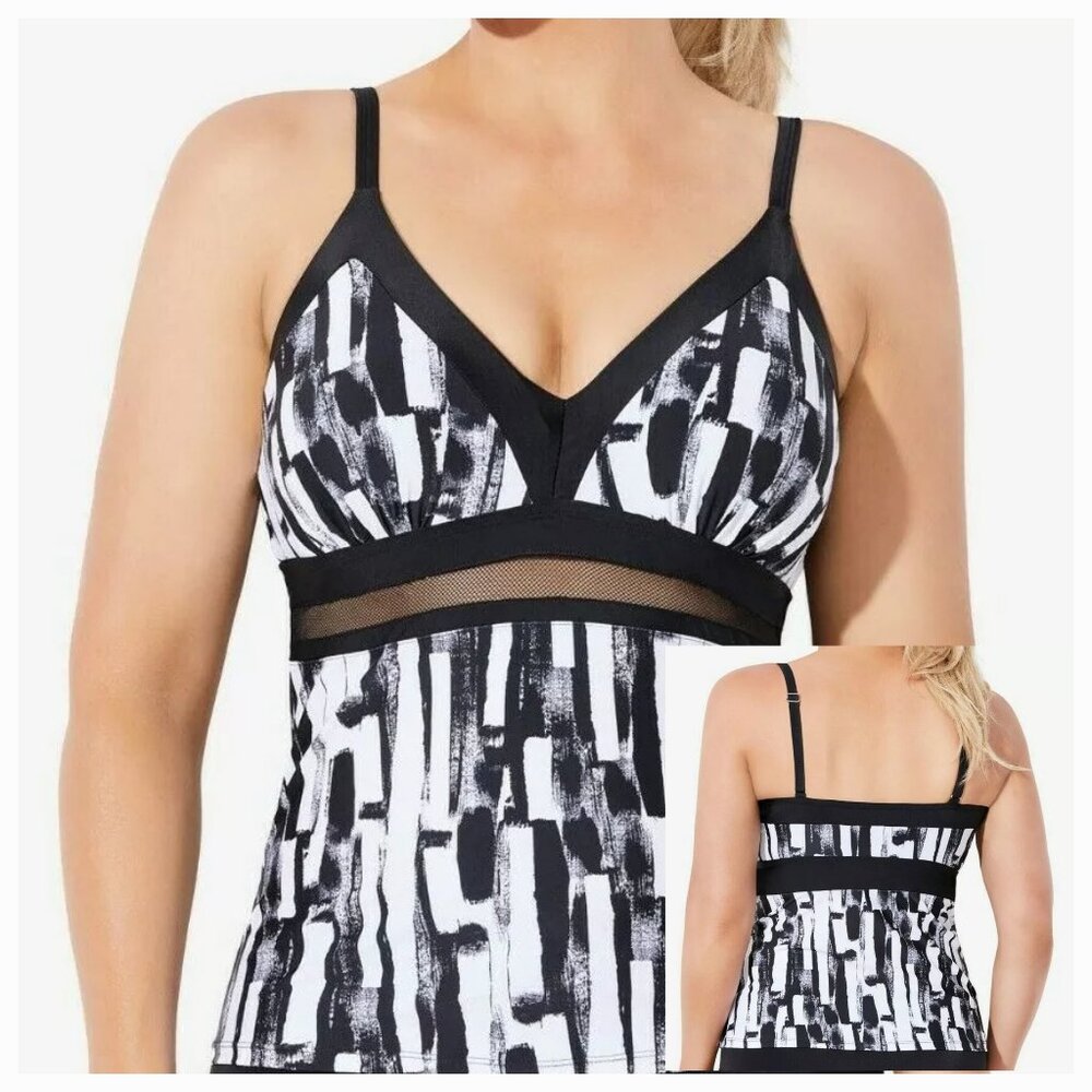 Aquabelle Swimsuits for All Plus Size Tankini Top with Mesh Inset Size 24